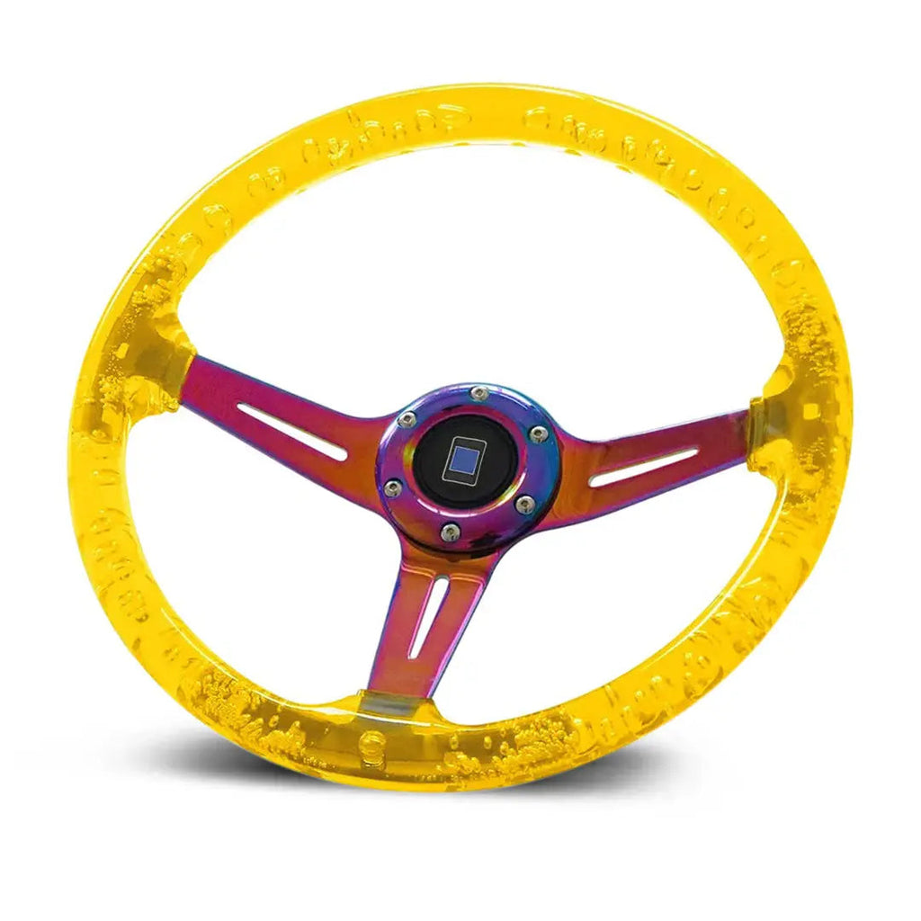Universal Yellow  Acrylic JDM Drift Style Racing Steering Wheel - Neo Chrome Face (350mm)