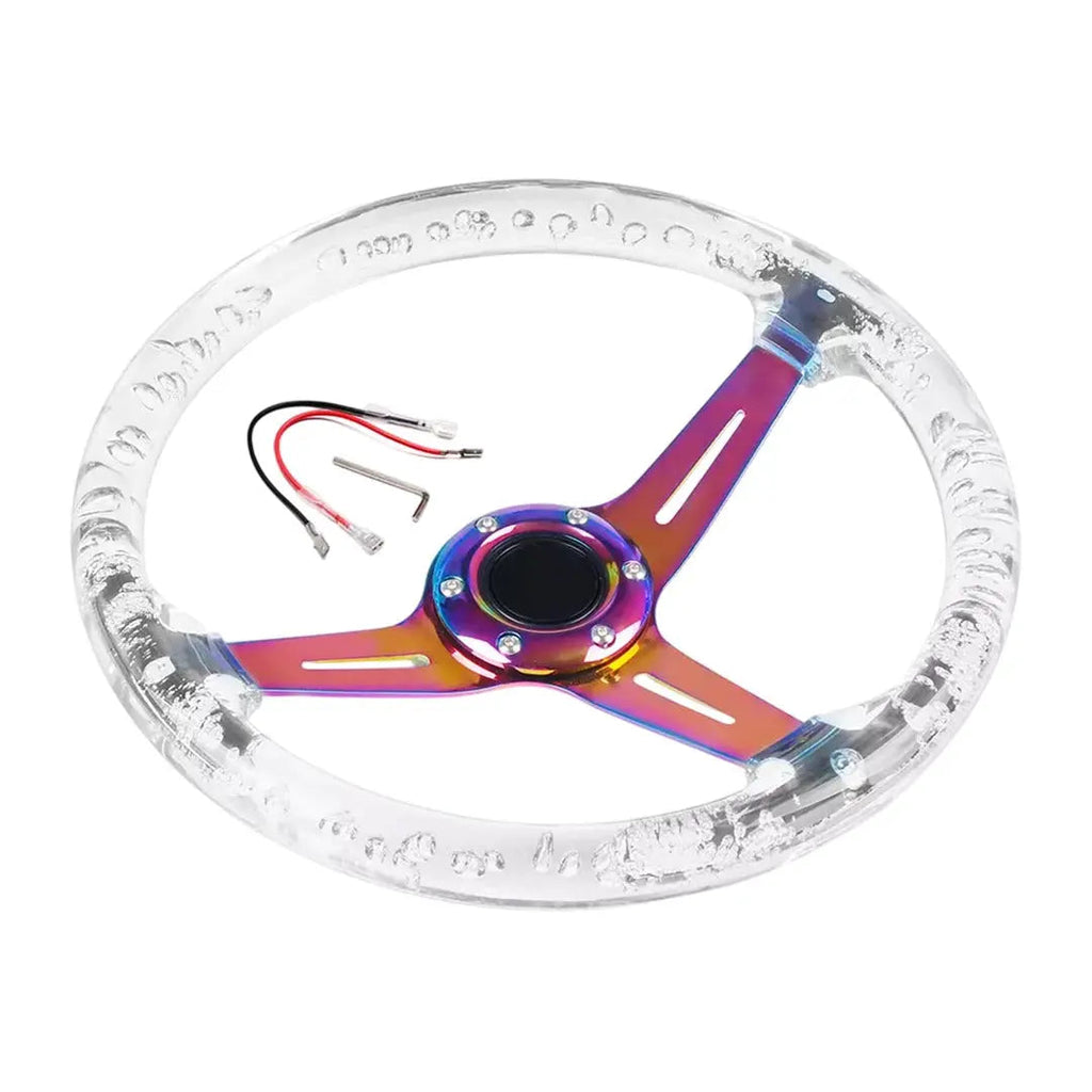 Universal Clear Acrylic JDM Drift Style Racing Steering Wheel - Neo Chrome (350mm)