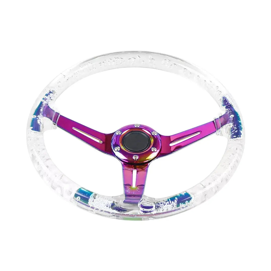 Universal Clear Acrylic JDM Drift Style Racing Steering Wheel - Neo Chrome (350mm)