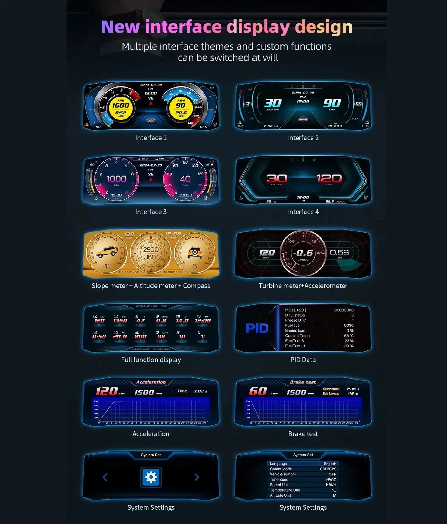 Universal 6.2 Inch - OBD2 P4 Digital Heads-Up Instrument Display With Speedometer, Accelerometer, Inclinometer & Data Monitoring