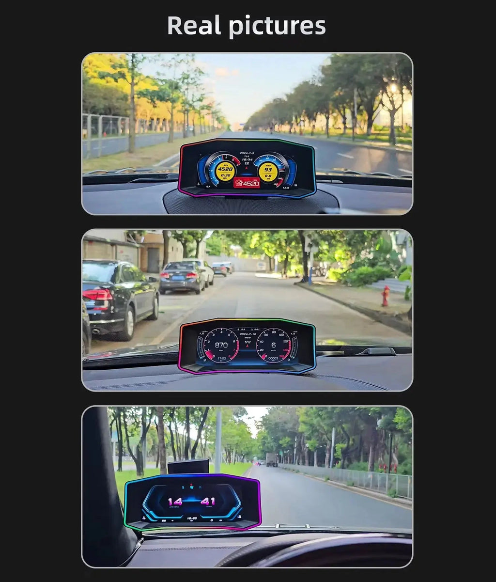 Universal 6.2 Inch - OBD2 P4 Digital Heads-Up Instrument Display With Speedometer, Accelerometer, Inclinometer & Data Monitoring