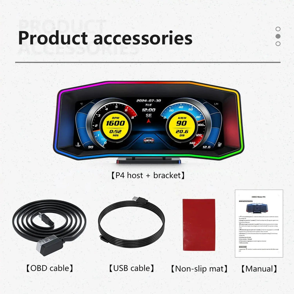 Universal 6.2 Inch - OBD2 P4 Digital Heads-Up Instrument Display With Speedometer, Accelerometer, Inclinometer & Data Monitoring