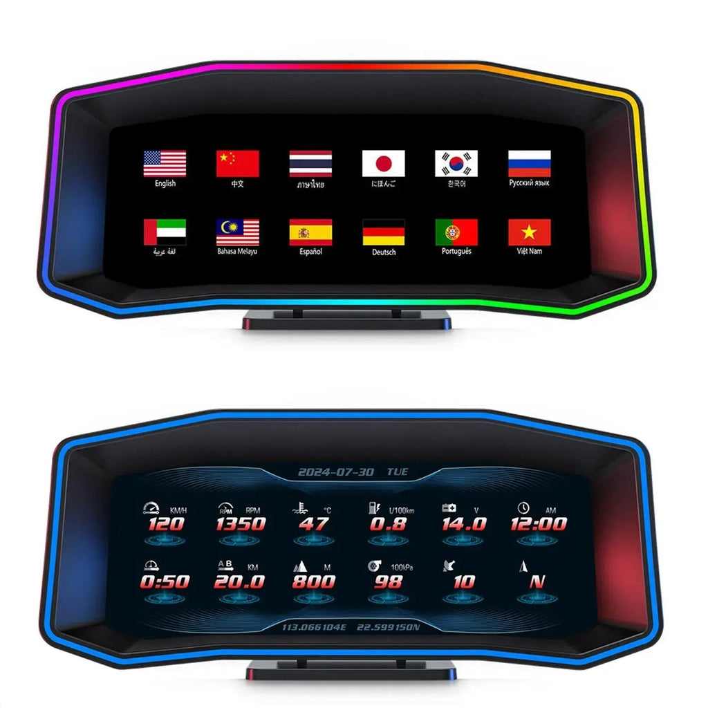 Universal 6.2 Inch - OBD2 P4 Digital Heads-Up Instrument Display With Speedometer, Accelerometer, Inclinometer & Data Monitoring