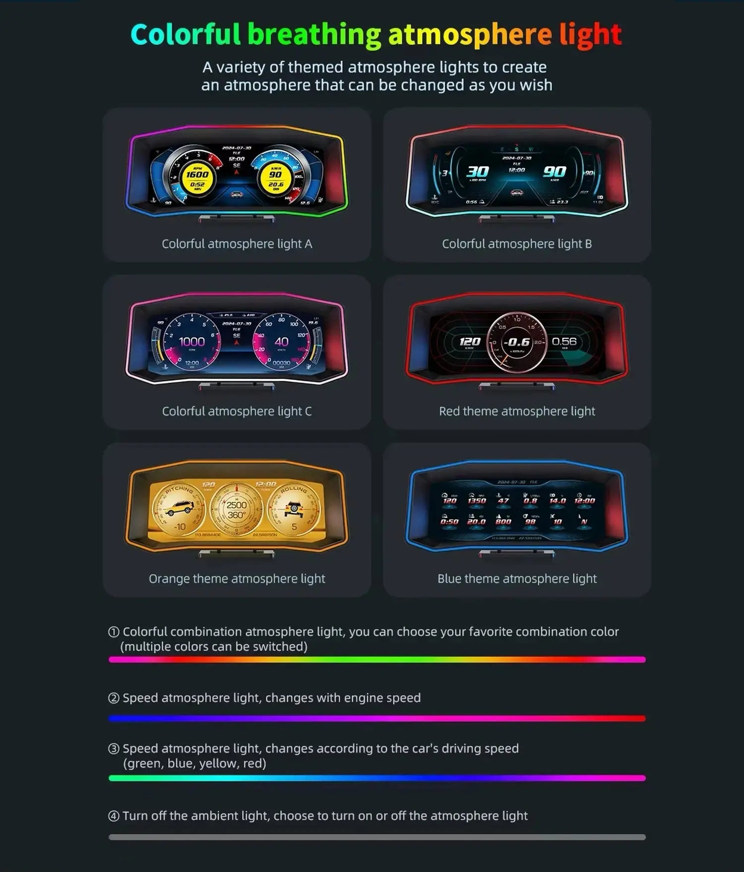 Universal 6.2 Inch - OBD2 P4 Digital Heads-Up Instrument Display With Speedometer, Accelerometer, Inclinometer & Data Monitoring