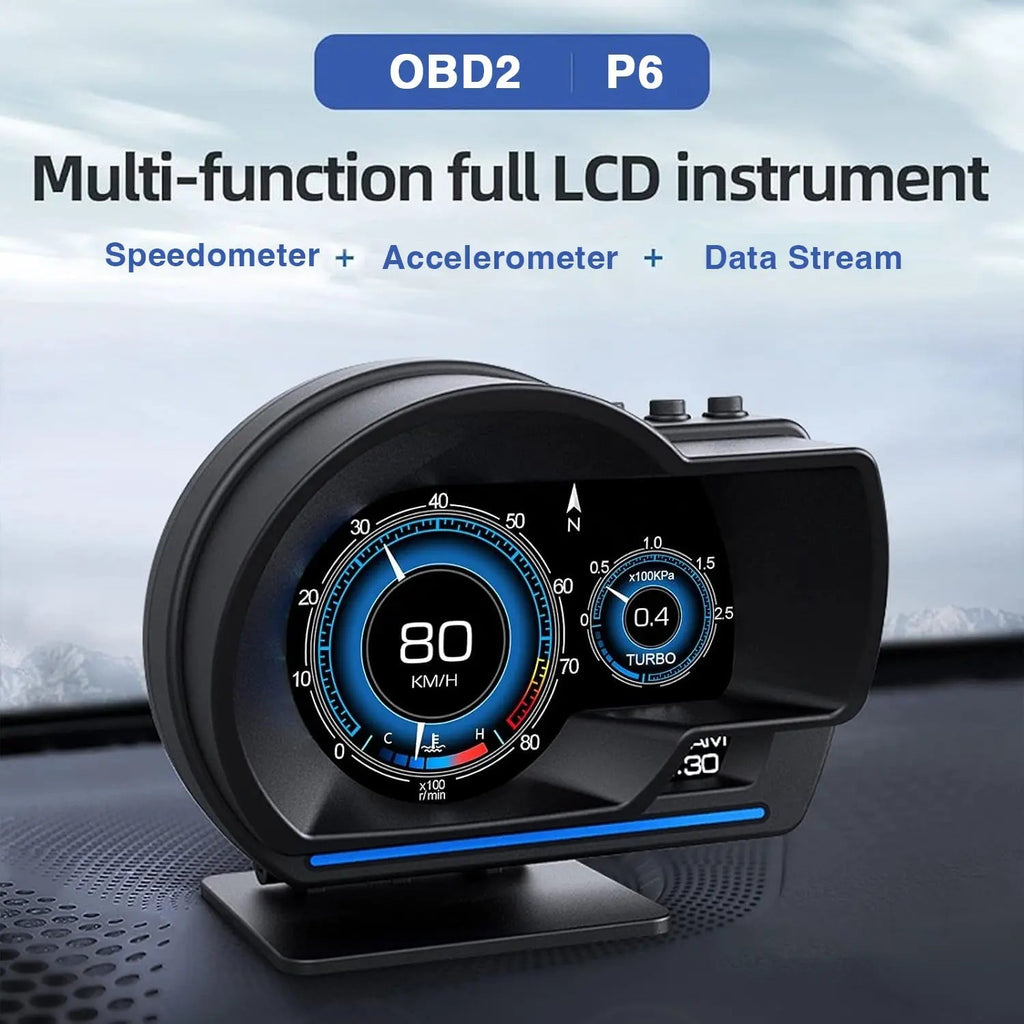 Universal OBD2 P6 Digital Heads-Up Instrument Display With Speedometer, Accelerometer & Data Monitoring