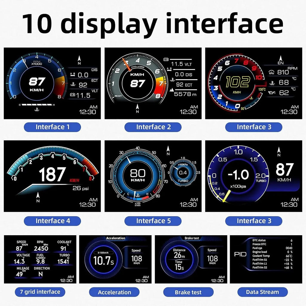 Universal OBD2 P6 Digital Heads-Up Instrument Display With Speedometer, Accelerometer & Data Monitoring