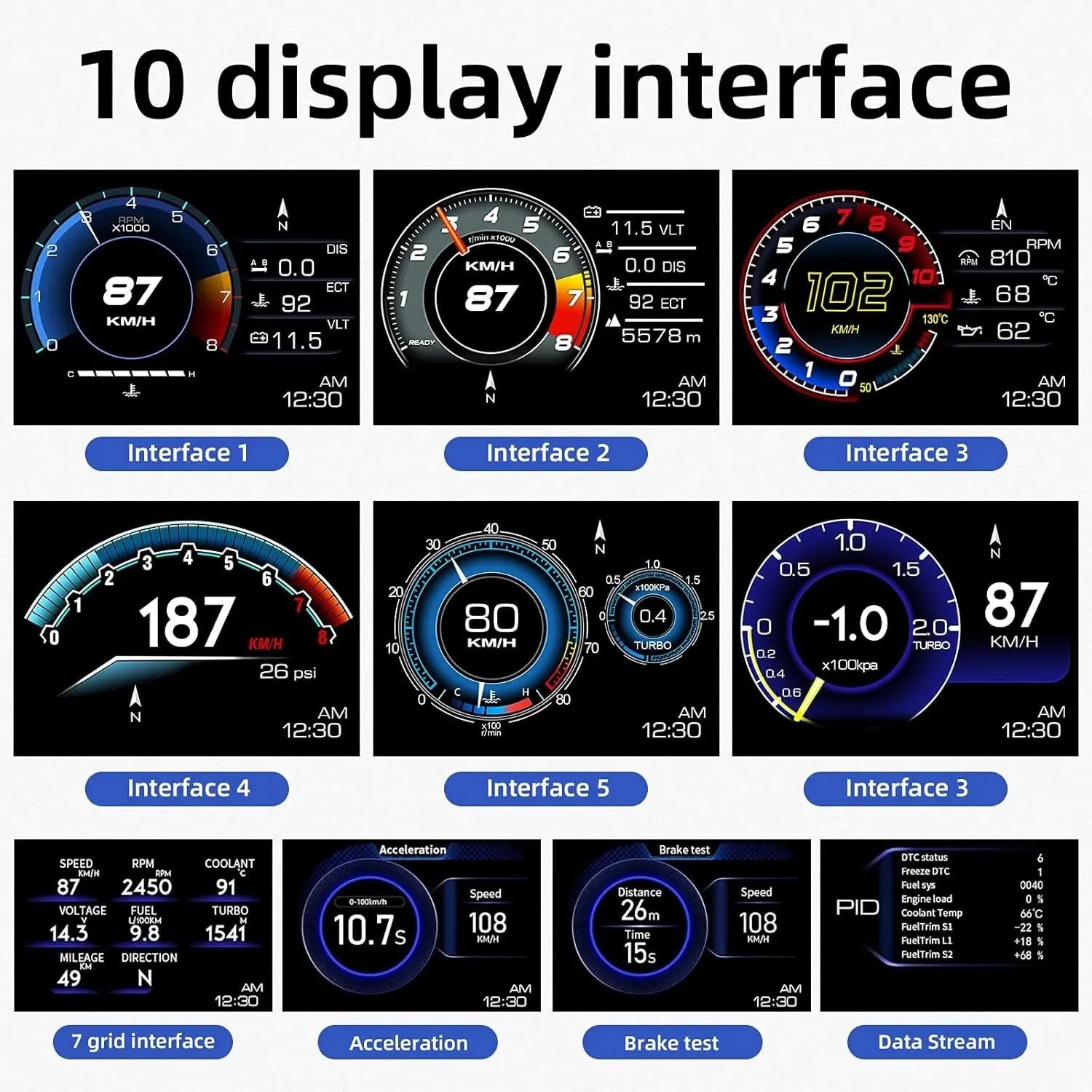 Universal OBD2 P6 Digital Heads-Up Instrument Display With Speedometer, Accelerometer & Data Monitoring