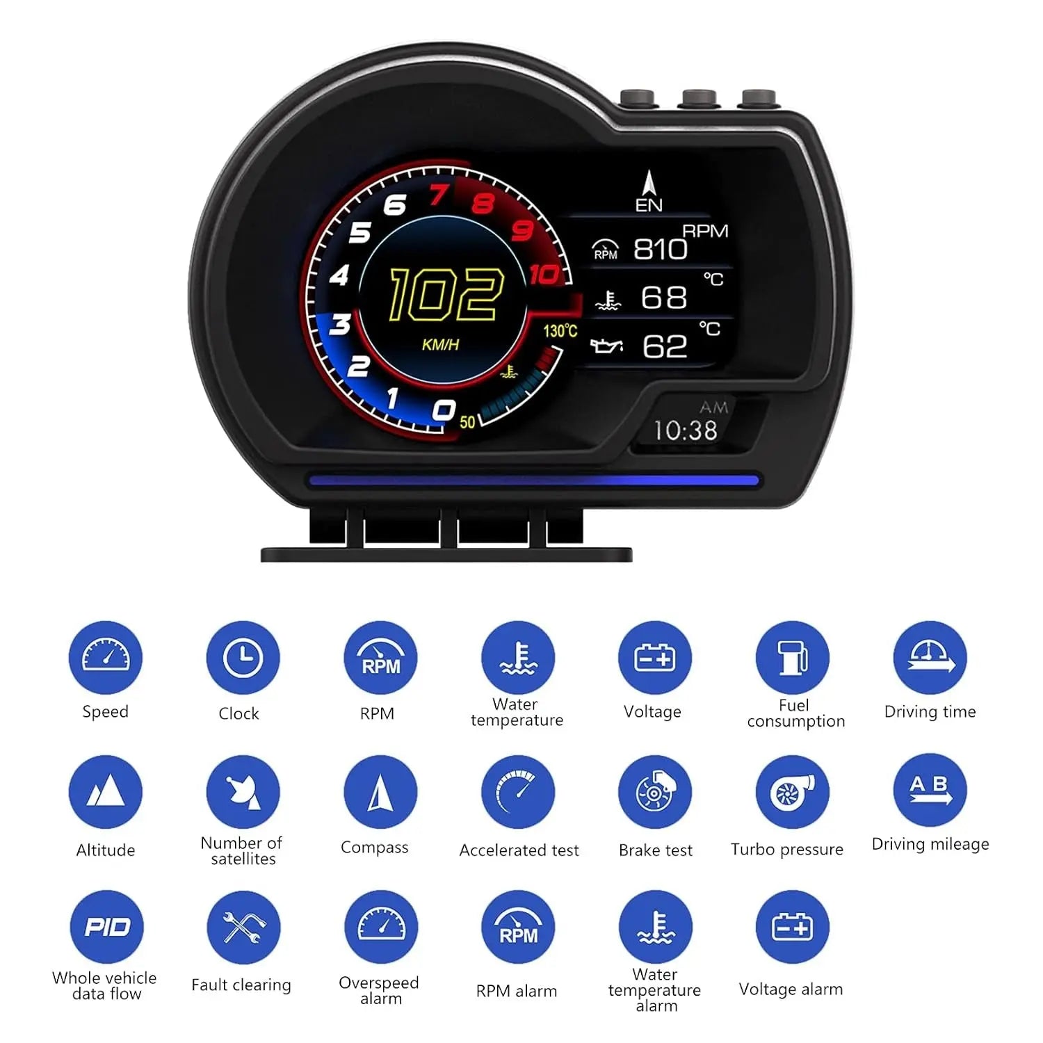 Universal OBD2 P6 Digital Heads-Up Instrument Display With Speedometer, Accelerometer & Data Monitoring