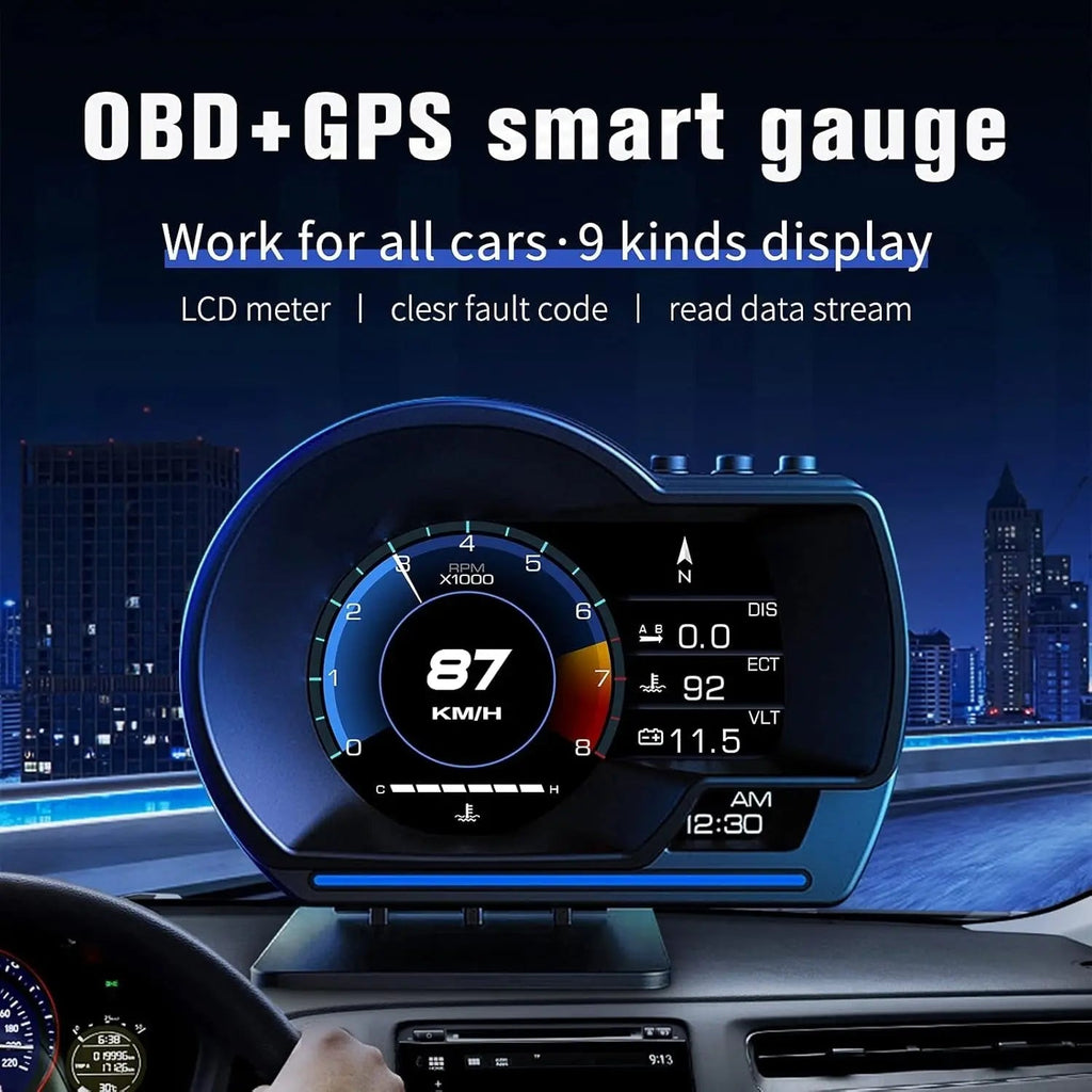 Universal OBD2 P6 Digital Heads-Up Instrument Display With Speedometer, Accelerometer & Data Monitoring