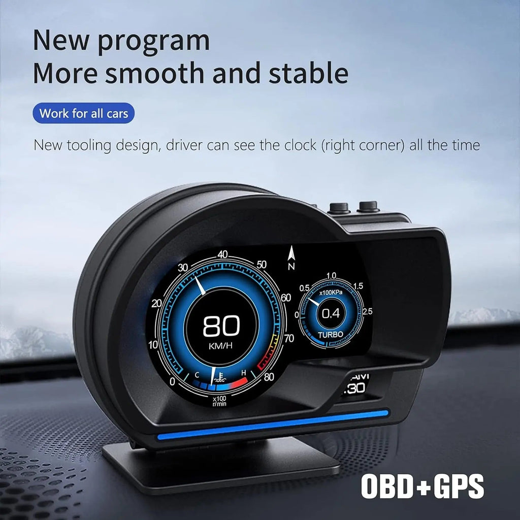 Universal OBD2 P6 Digital Heads-Up Instrument Display With Speedometer, Accelerometer & Data Monitoring
