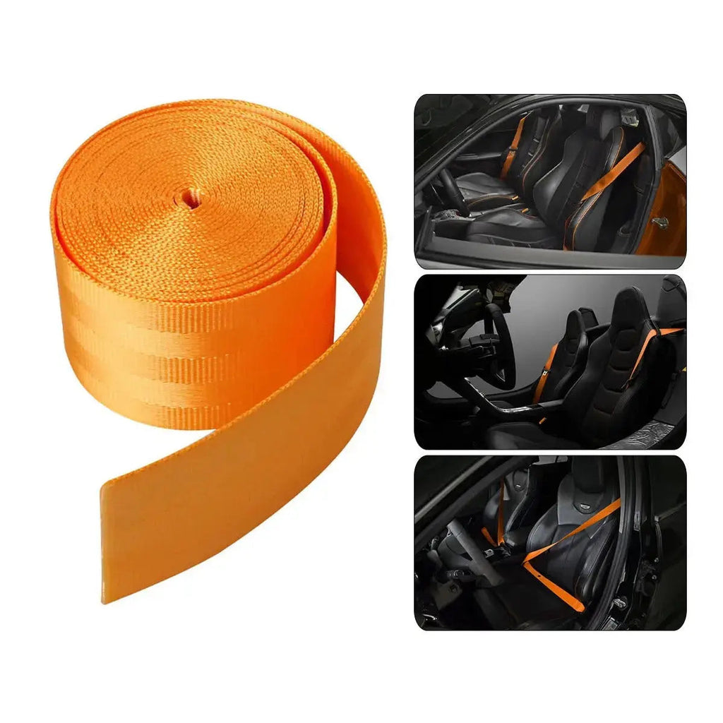 Universal Polyester Webbing Seat Belt Harness Strap - Neon Orange
