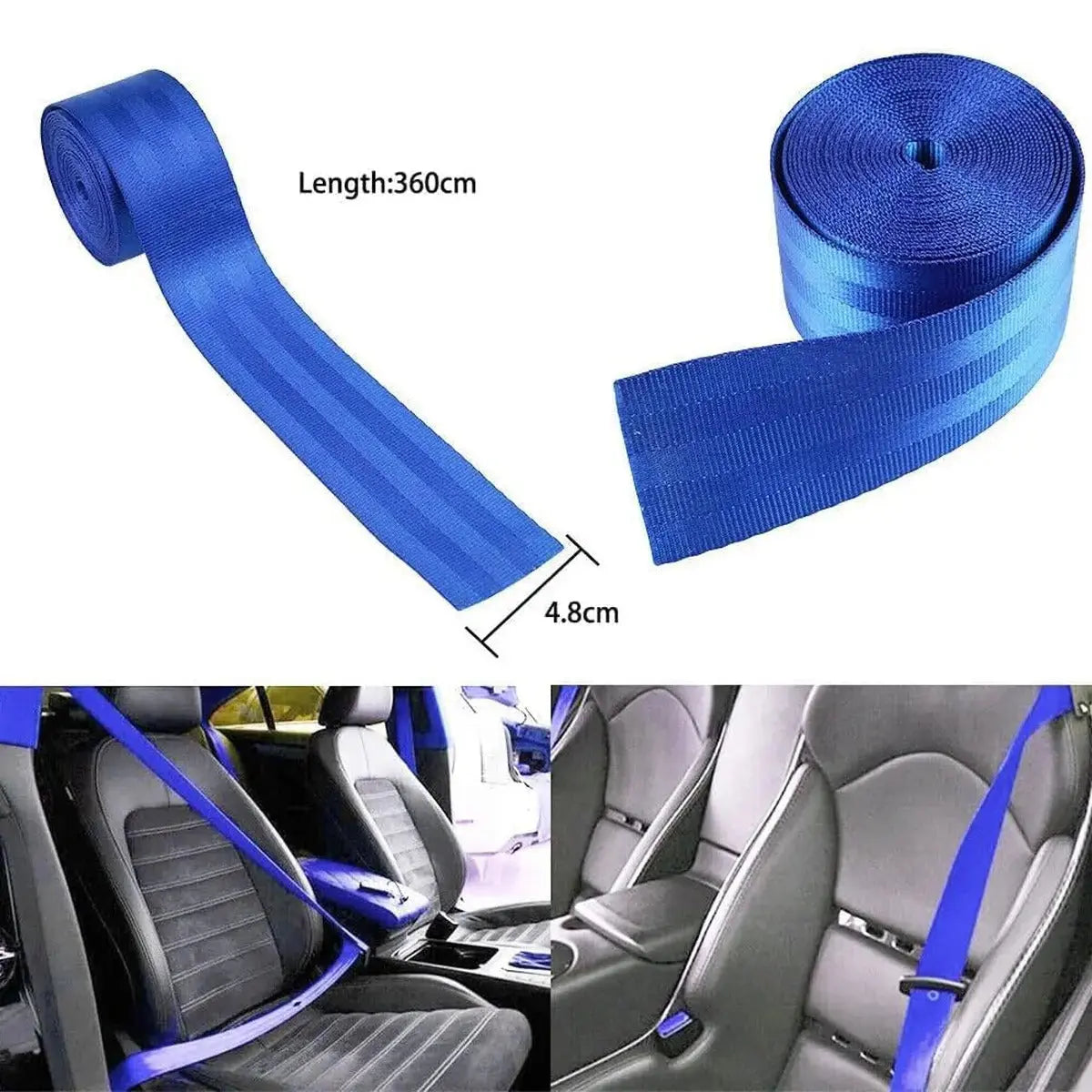 Universal Polyester Webbing Seat Belt Harness Strap - Blue