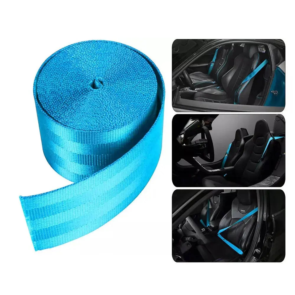 Universal Polyester Webbing Seat Belt Harness Strap - Light Blue