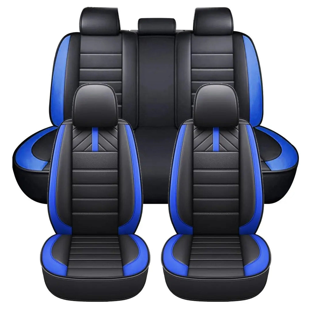 Universal Premium Luxury Car Seat Covers - Front & Rear Full Set (Black & Blue)