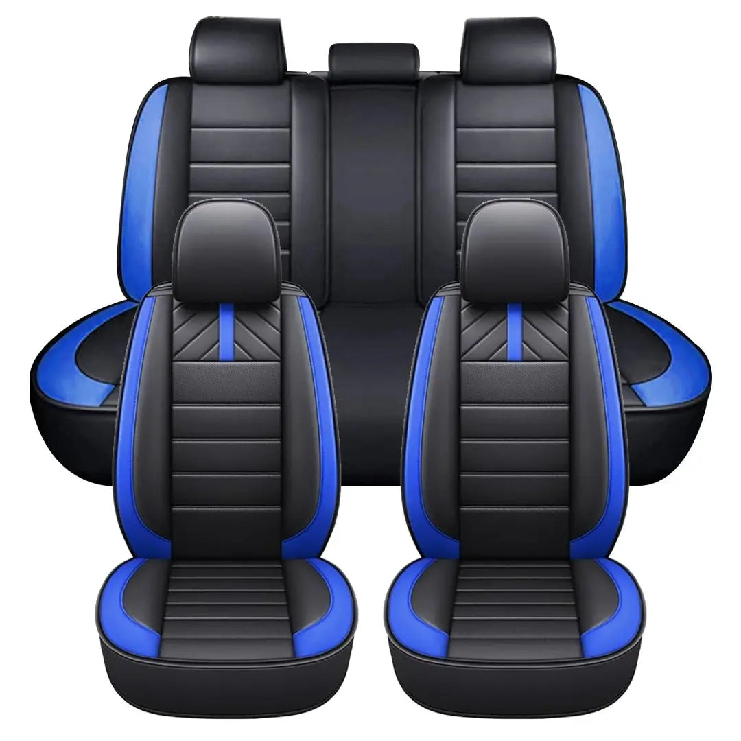 Universal Premium Luxury Car Seat Covers - Front & Rear Full Set (Black & Blue)