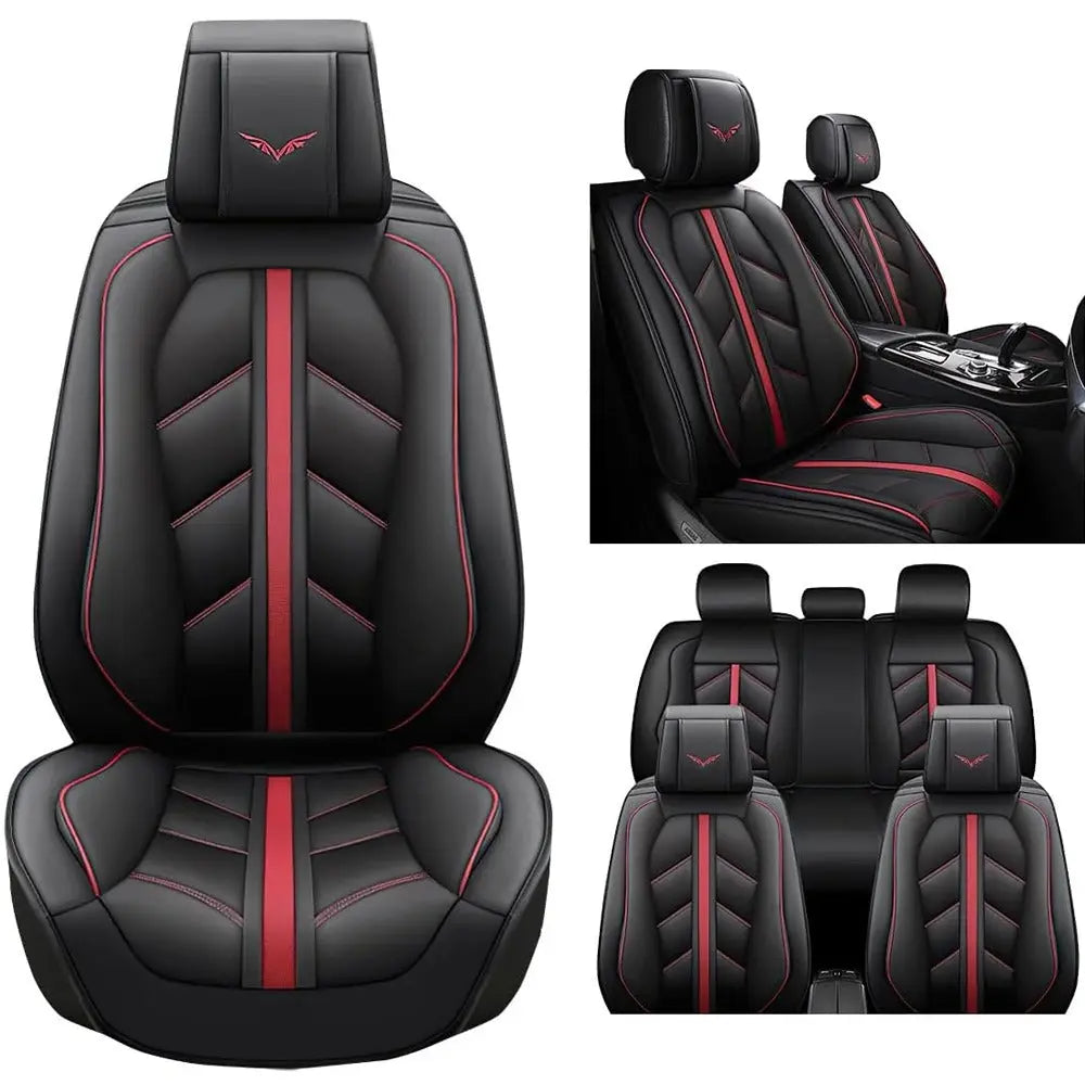 Universal Premium Luxury Car Seat Covers - Front & Rear Full Set (Black & Red)