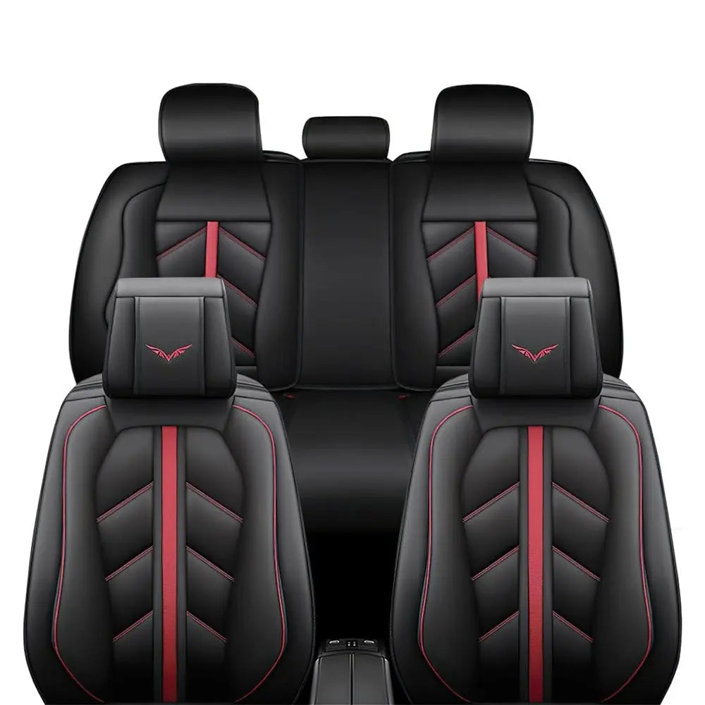 Universal Premium Luxury Car Seat Covers - Front & Rear Full Set (Black & Red)
