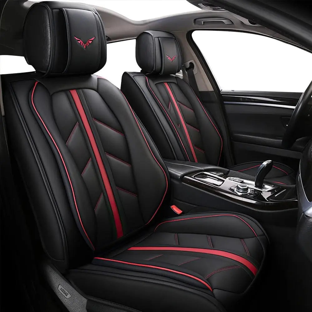 Universal Premium Luxury Car Seat Covers - Front & Rear Full Set (Black & Red)
