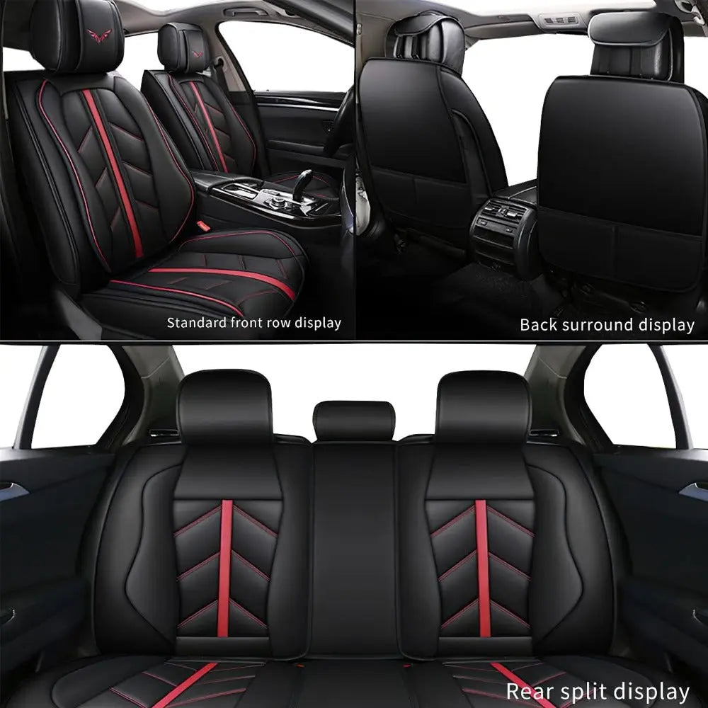 Universal Premium Luxury Car Seat Covers - Front & Rear Full Set (Black & Red)