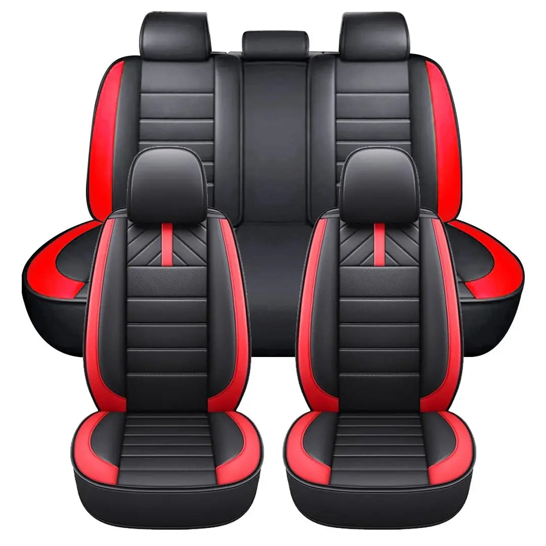 Universal Premium Luxury Car Seat Covers - Front & Rear Full Set (Black & Red)