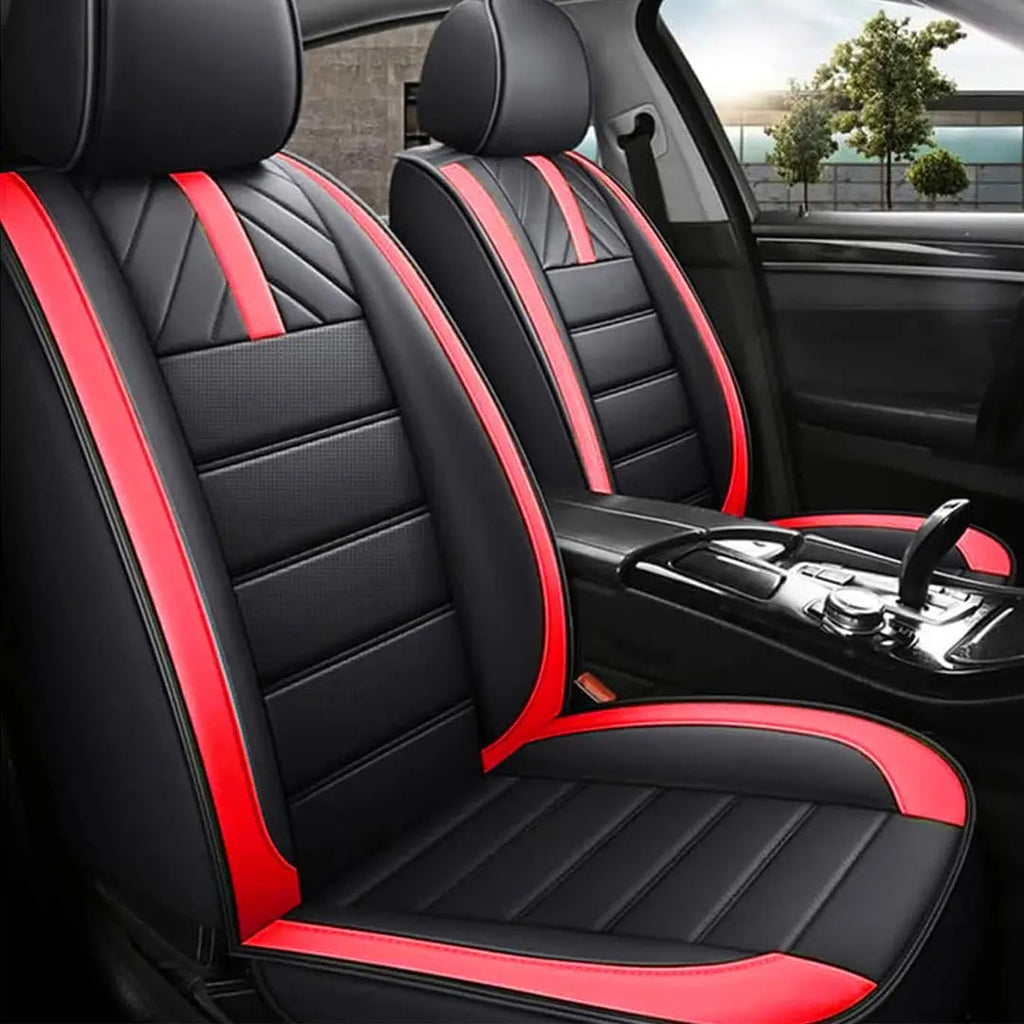 Universal Premium Luxury Car Seat Covers - Front & Rear Full Set (Black & Red)