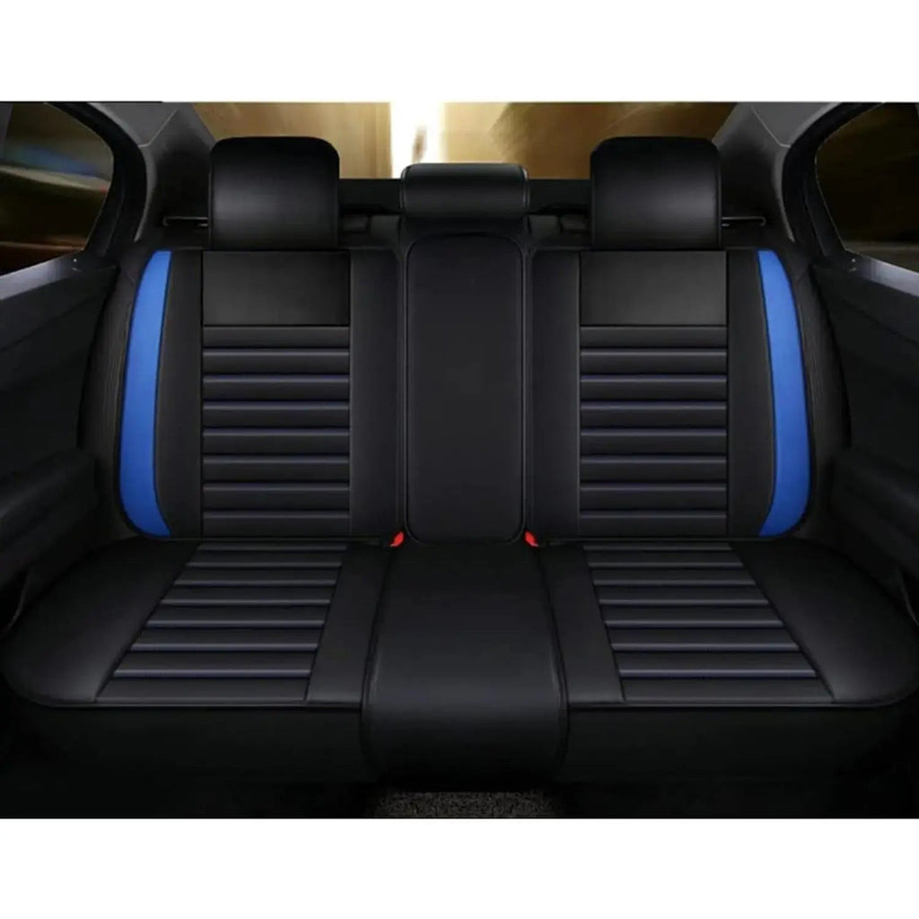 Universal Premium Luxury Car Seat Covers - Front & Rear Full Set (Black & Blue)