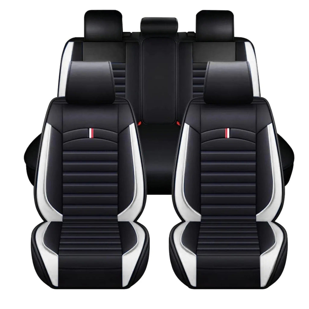 Universal Premium Luxury Car Seat Covers - Front & Rear Full Set (Black & White)