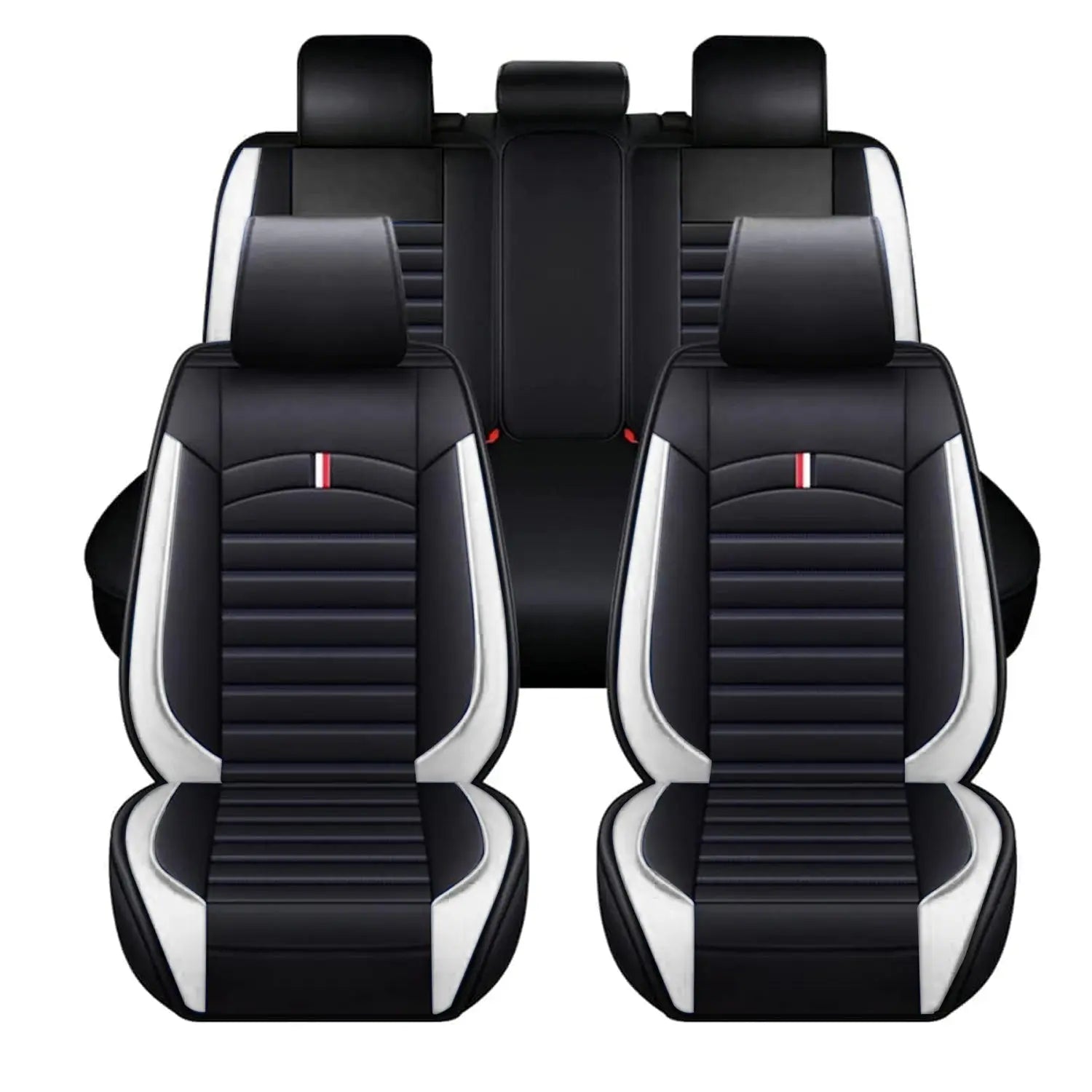 Universal Premium Luxury Car Seat Covers - Front & Rear Full Set (Black & White)
