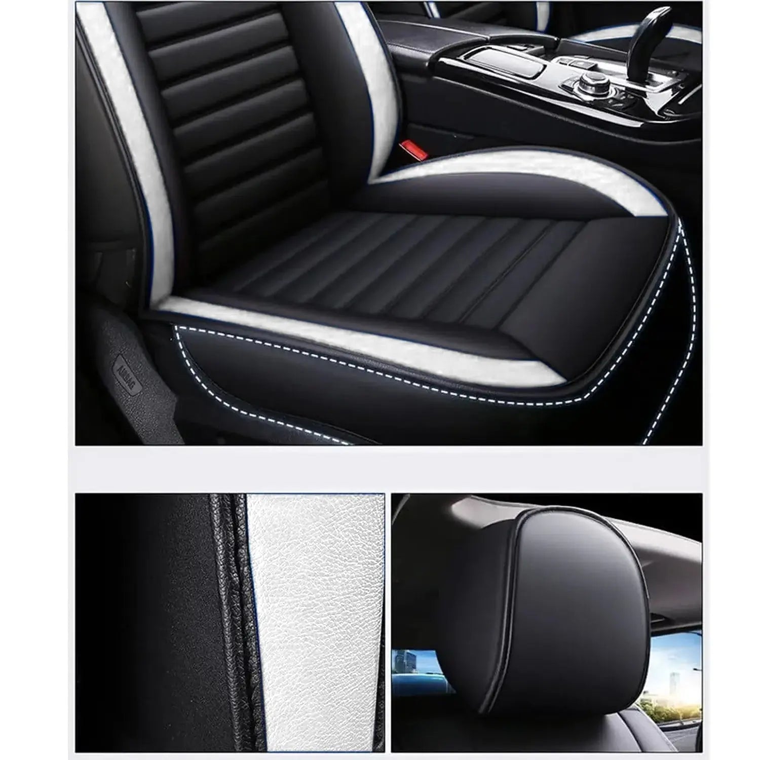 Universal Premium Luxury Car Seat Covers - Front & Rear Full Set (Black & White)