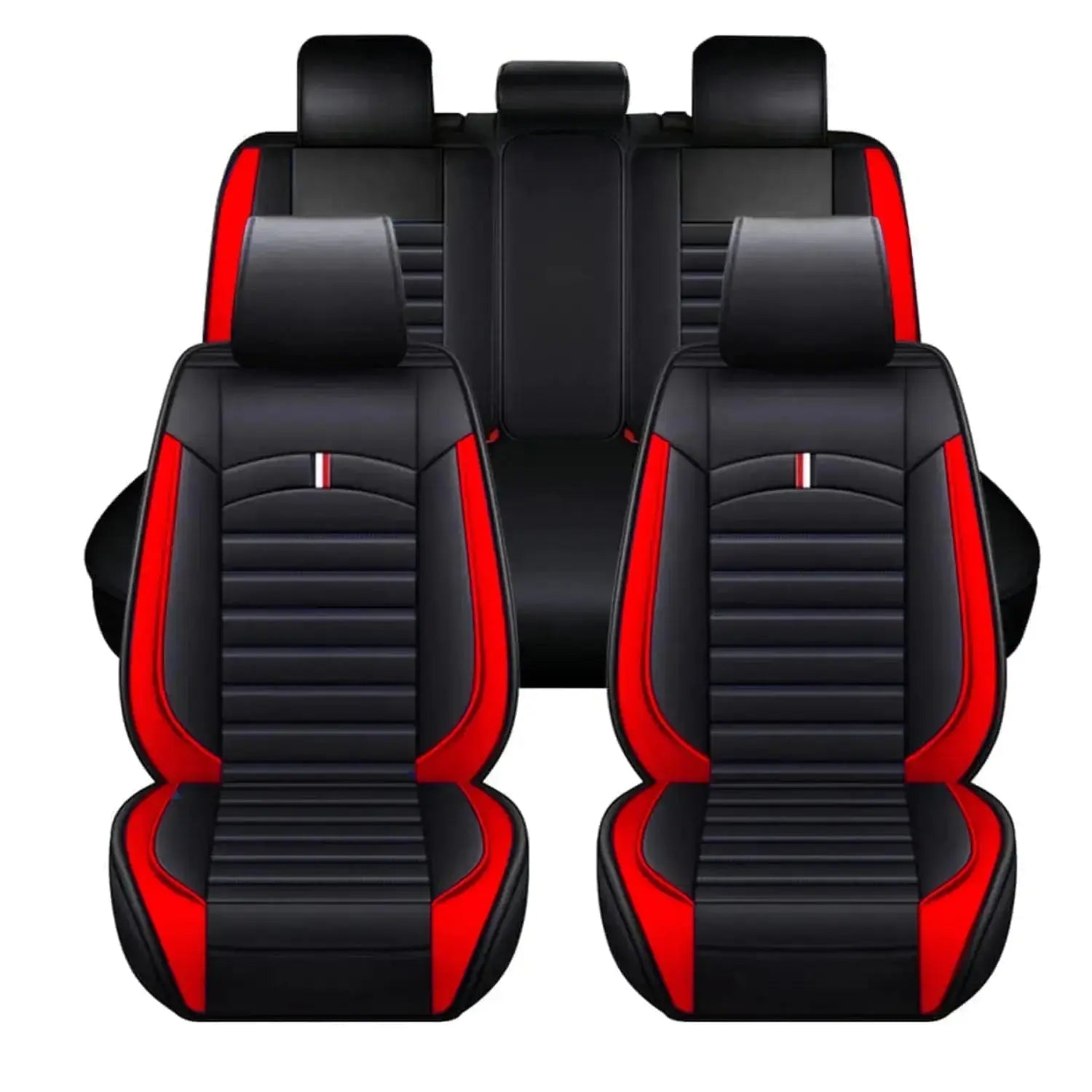 Universal Premium Luxury Car Seat Covers - Front & Rear Full Set (Black & Red)