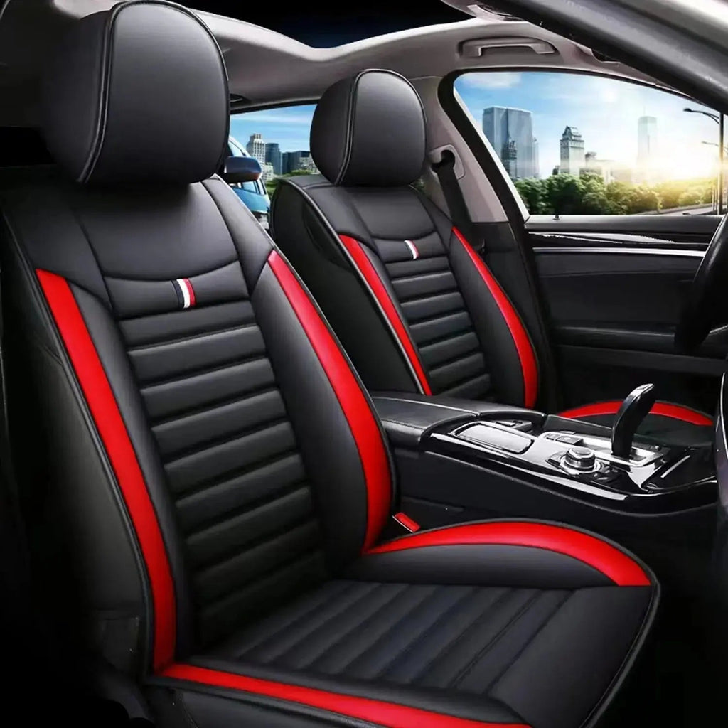 Universal Premium Luxury Car Seat Covers - Front & Rear Full Set (Black & Red)