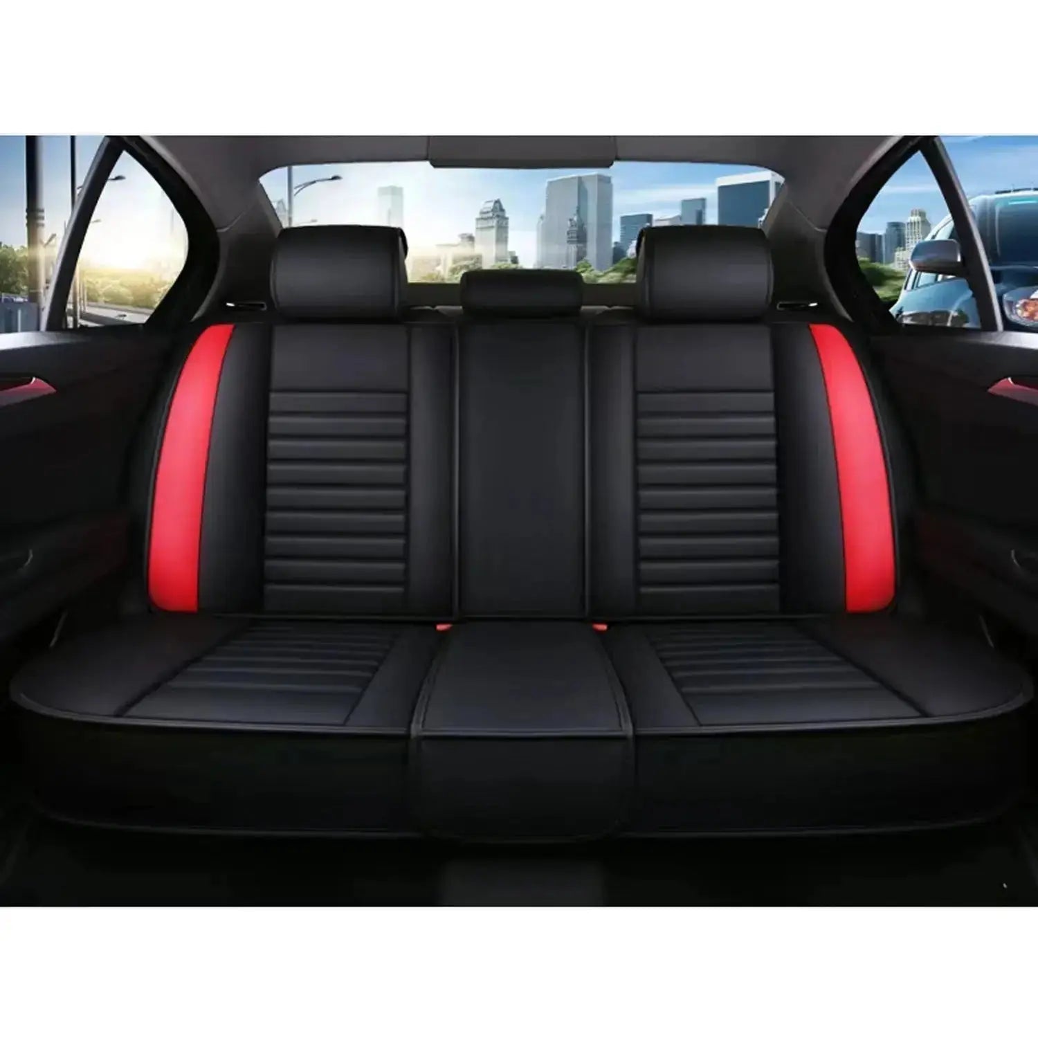 Universal Premium Luxury Car Seat Covers - Front & Rear Full Set (Black & Red)